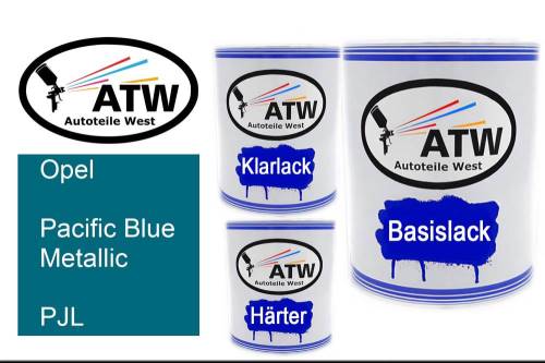 Opel, Pacific Blue Metallic, PJL: 1L Lackdose + 1L Klarlack + 500ml Härter - Set, von ATW Autoteile West.